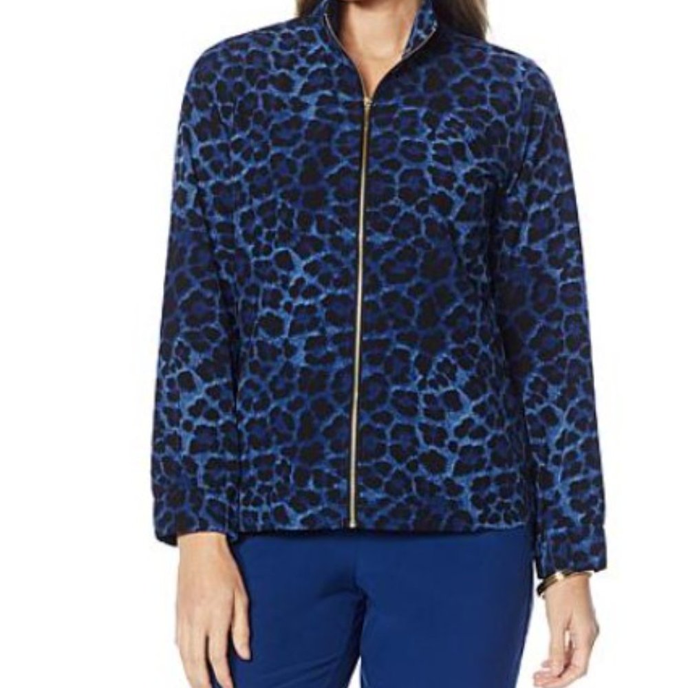Iman Global Chic Stretch Woven Zip Front Jacket, NWOT